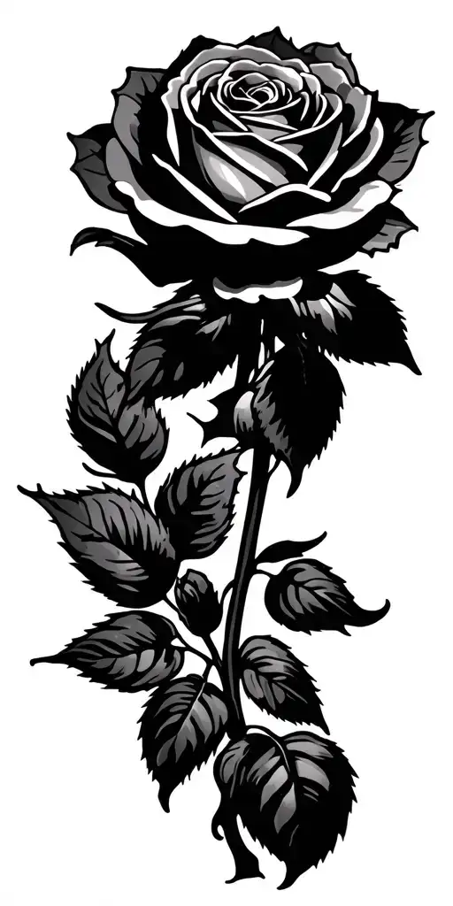 Closed Rose With Long Shaft And Not Many Leaves