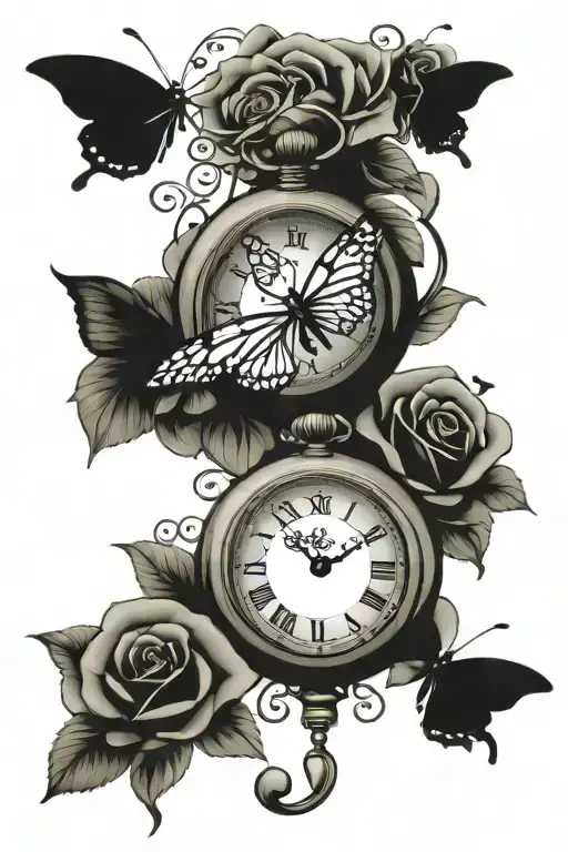 2 Pocket Watches With Butterflies And Music Notes With A Rose