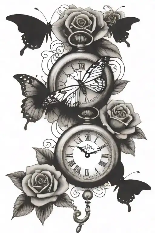2 Pocket Watches With Butterflies And Music Notes With A Rose