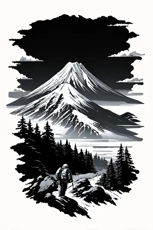 Mount Fuji And A Hiker