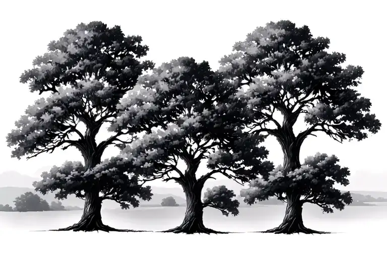 3 Oak Trees Different Sizes