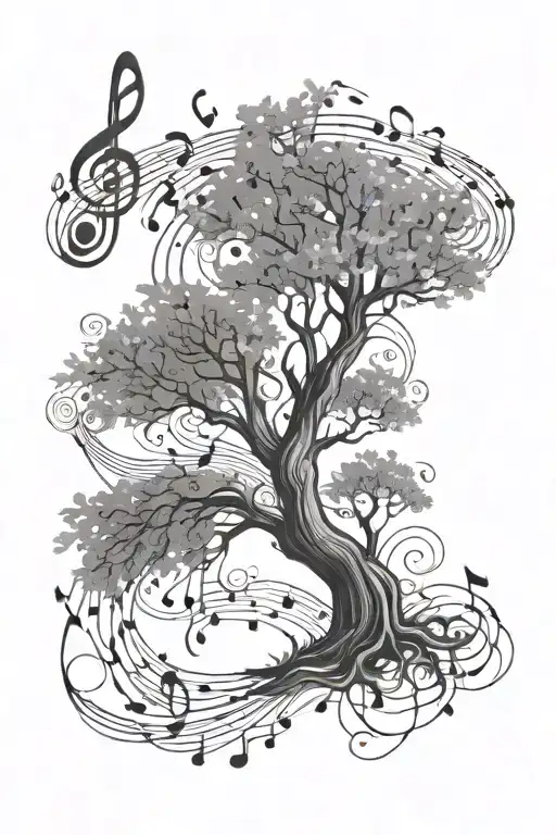 Tree Of Life Surrounded By Music Notes In A Brush Stroke Style