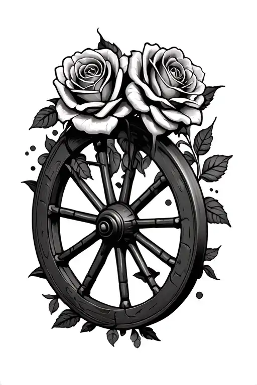 Broken Wagon Wheel With Roses Intertwined