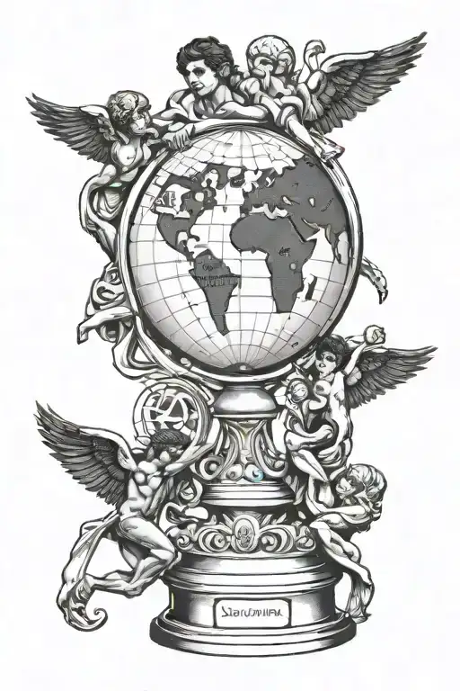 Trophy From Scarface With Saints Holding Up The Globe Tattoo Idea