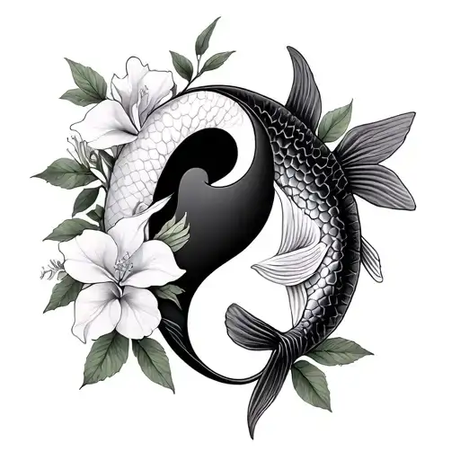 Bougainvillea And Fish Yin Yang