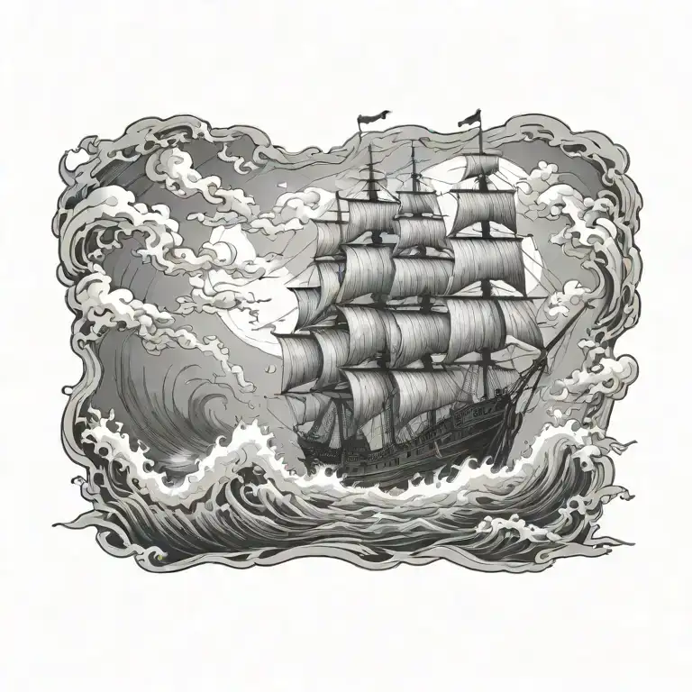 Destroyed Spooky Ghost Pirate Ship Going Through A Massive Storm