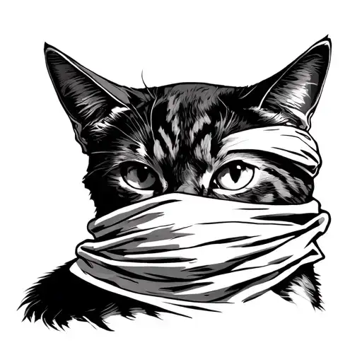 Blind Cat With Eyes Covered By A Folded Cloth Mask
