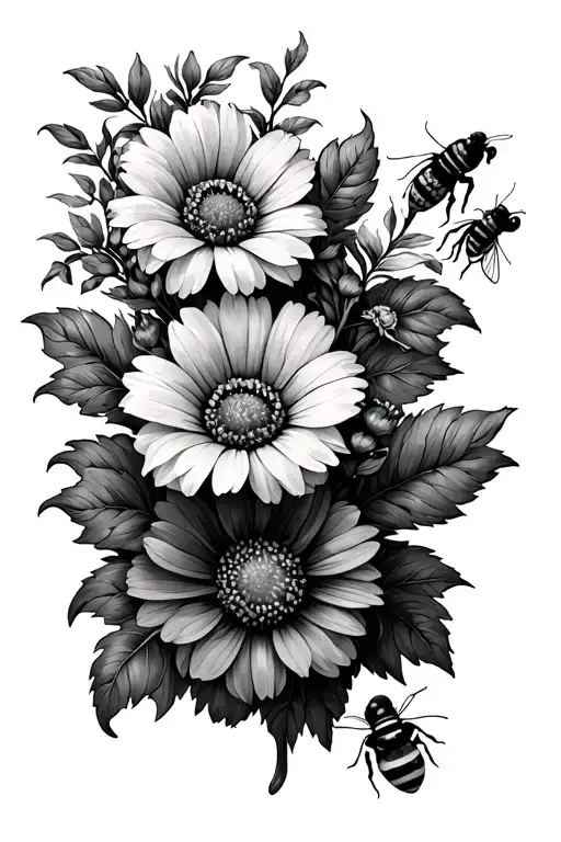 Medium Flowers With Bees And Other Insects