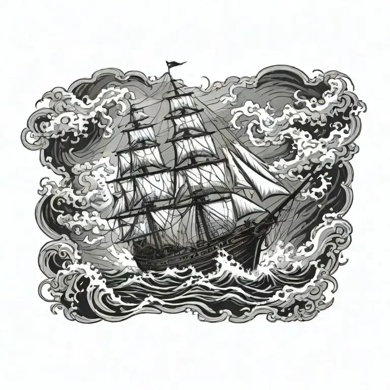 Destroyed Spooky Ghost Pirate Ship Going Through A Massive Storm