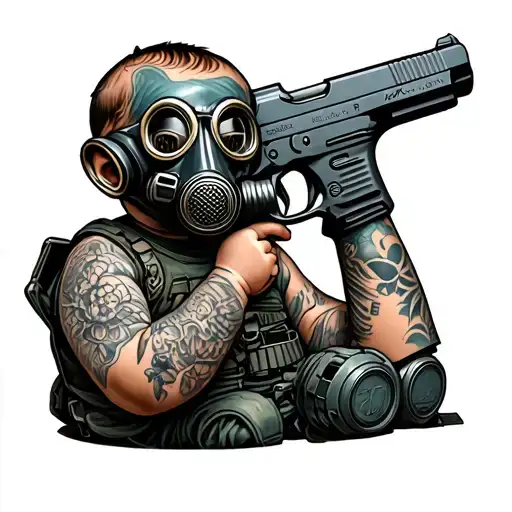 Angle Baby With Gasmask With Glock