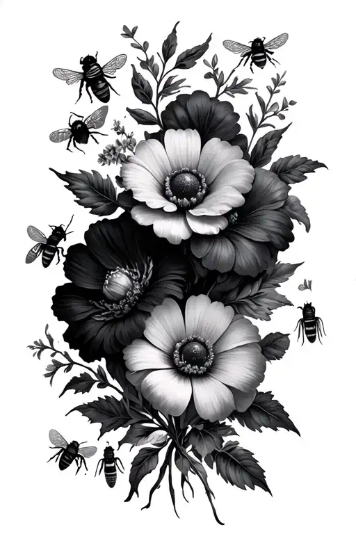 Medium Flowers With Bees And Other Insects Hidden