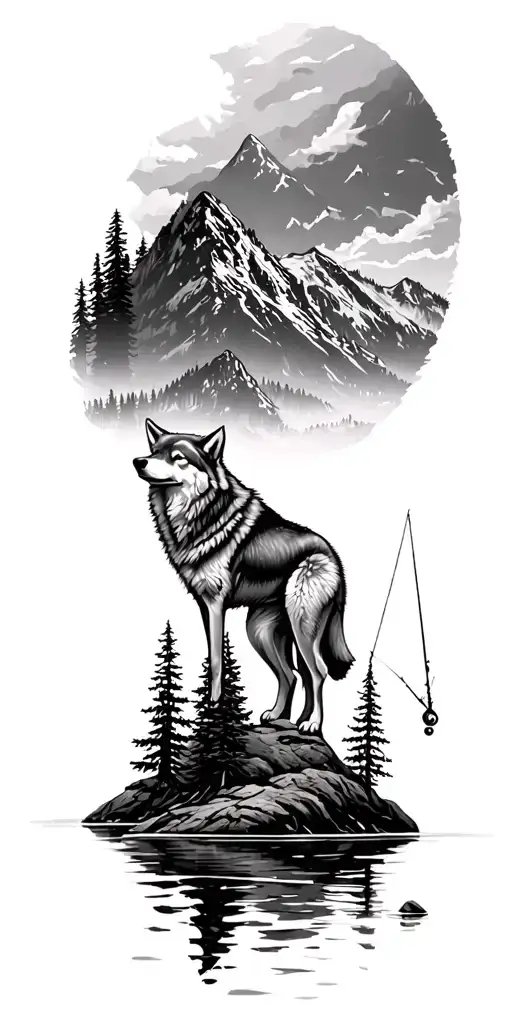 Wolf Outdoors Mountains Trees Lakes Fishing