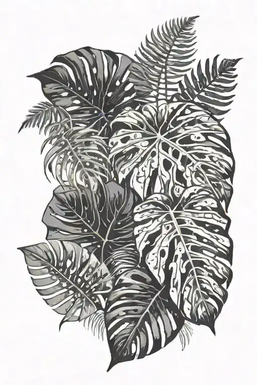 Diamond Shaped Line Around Monstera Leaves And Ferns Sticking Out