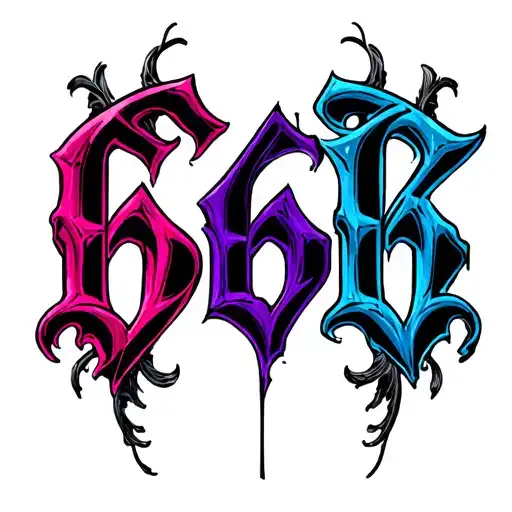666 Gothic Text Colored With Pink Purple And Blue