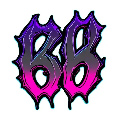 666 Gothic Text Colored With Pink Purple And Blue