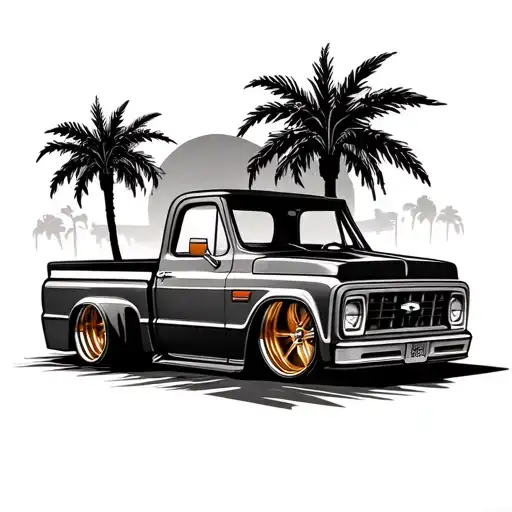 Pro Touring C10 With Bronze Wheels And Palm Tree In The Background