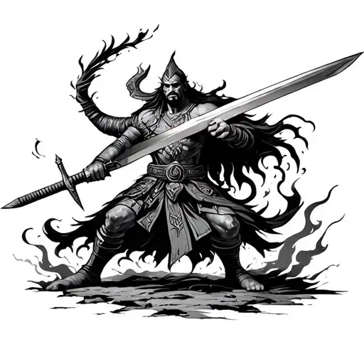 Ogun Warrior Wielding A Sword Emerging