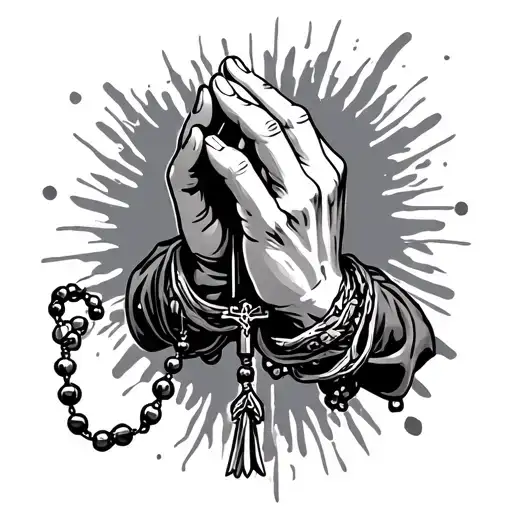 Praying Hands Holding Rosary Beads Wrapping