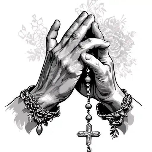 Praying Hands Holding Rosary Beads