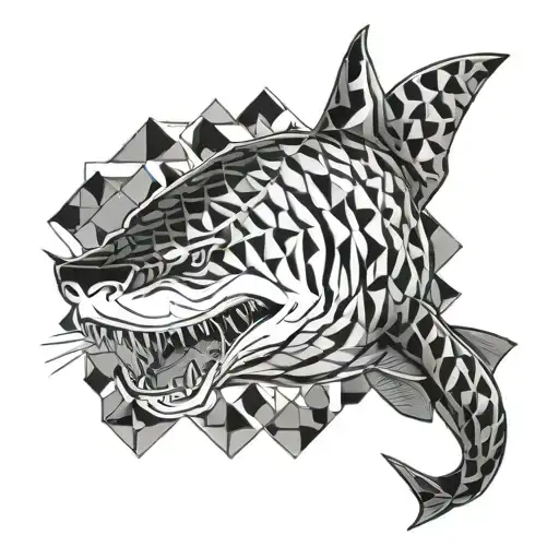 Tiger Shark And Geometric Background Shoulder