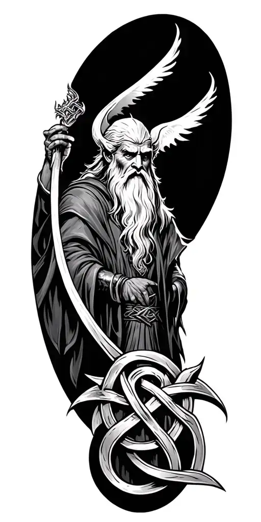 Lord Of The Rings Story In Celtic Style Knot Work Tattoo Featuring Balrog And Gandalf