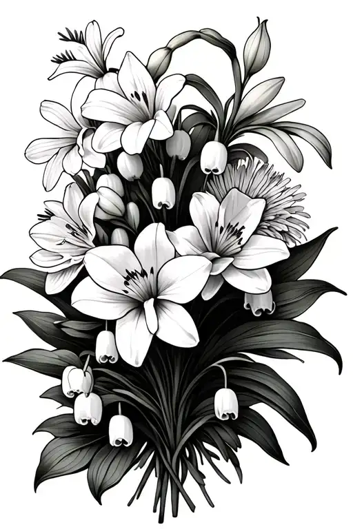 Lily Of The Valley And Daffodil And Aster Flower Bouquet