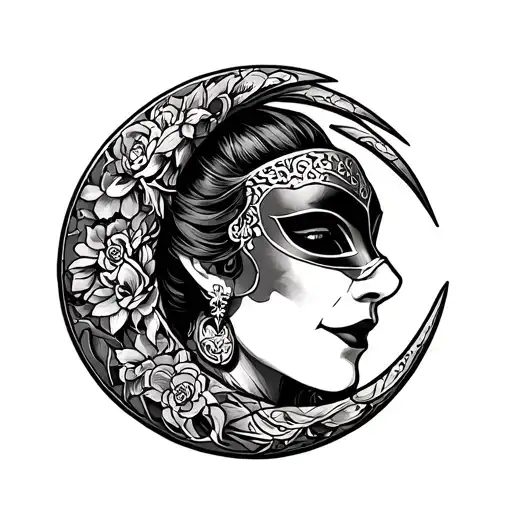 Masquerade Attendant In A Crescent Moon Shaped Mask American Traditional