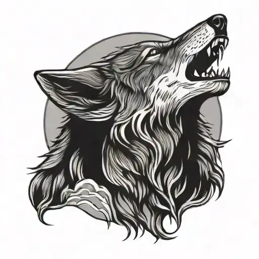 A Wolf Howling At The Moon In A Traditional Japanese Woodblock Print Style