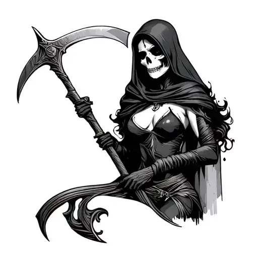 Pin Up Girl Grim Reaper Holding A Scythe