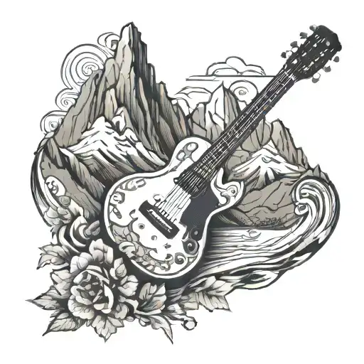 A Guitar With Intricate Mountain Landscape As The Body