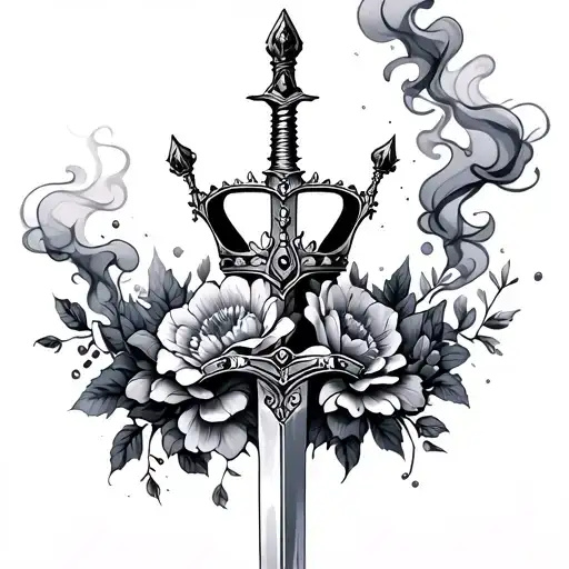 Crown And Sword And Flowers And Smoke Rising