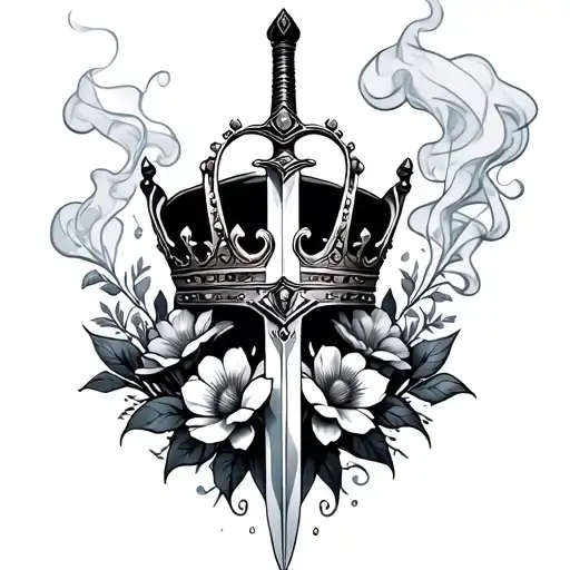 Crown And Sword And Flowers And Smoke Rising