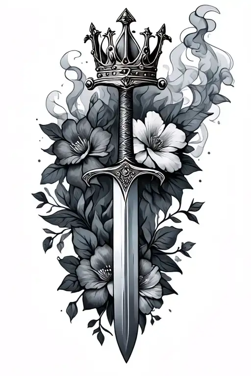 Crown And Sword And Flowers And Smoke Rising