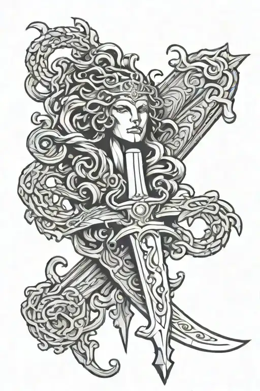 Xiphos Sword With Medusa Reflection