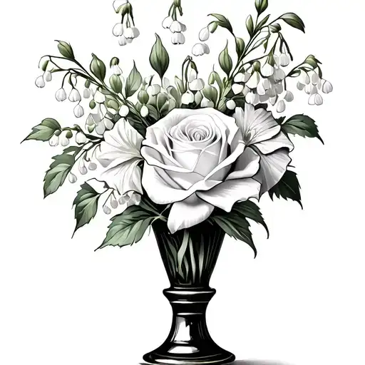 Lily Of The Valley And Rose Intertwined In A Vase Filled