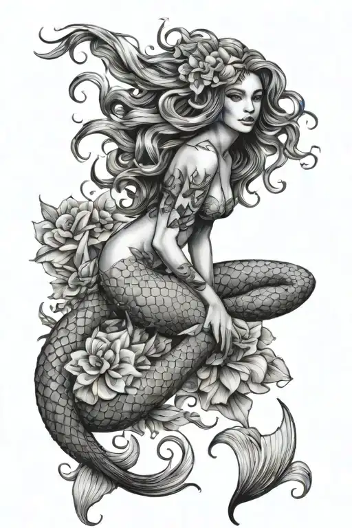 Mermaid With Flowers Intertwined