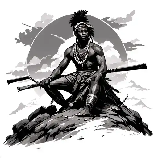 African Warrior Sitting Alone On Mountain