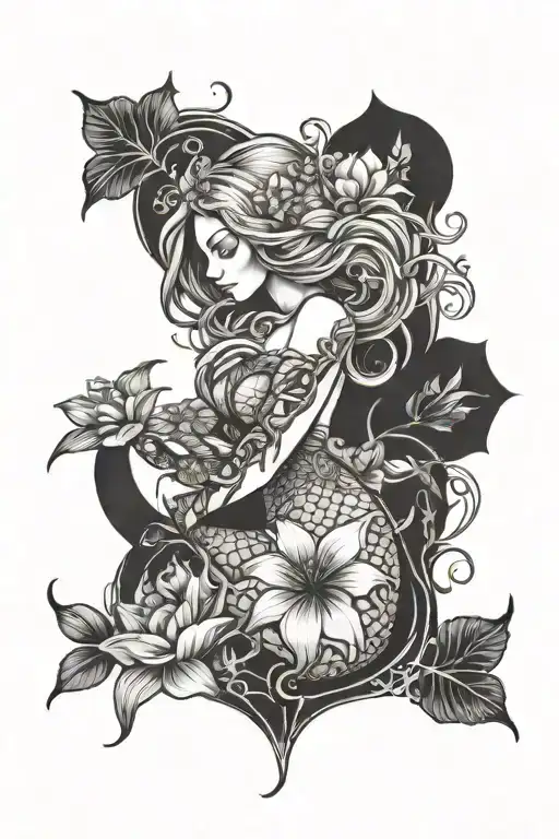 Facless Mermaid With Flowers Intertwined Within