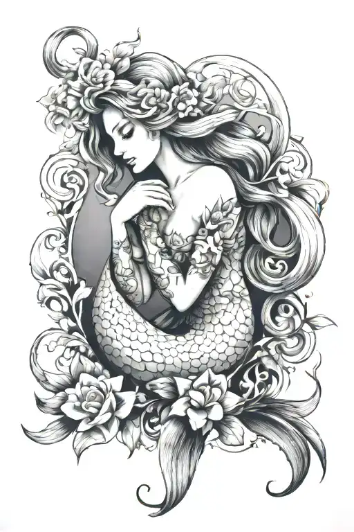 Facless Mermaid With Flowers Intertwined Within