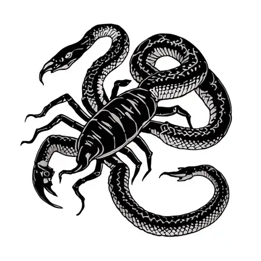 Tattoo With Snake And Zodiac Sign Scorpion And Woman