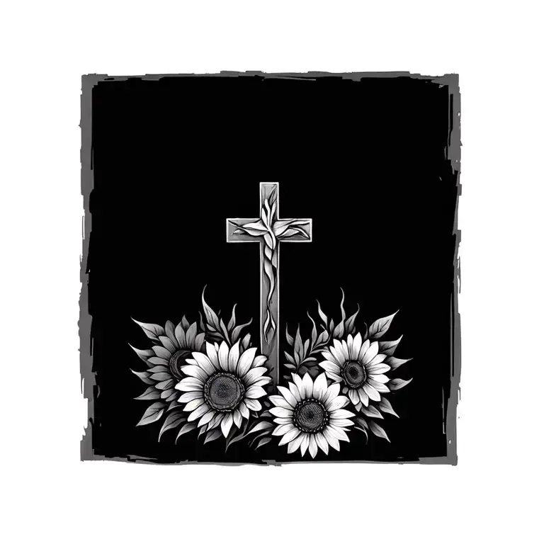 Cross Surrounded With Sunflowrs