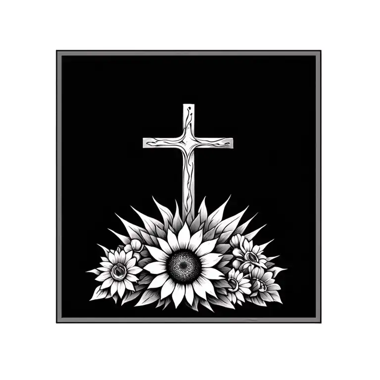 Cross Surrounded With Sunflowrs