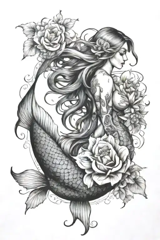 Mermaid With Flowers Intertwined Within Her She