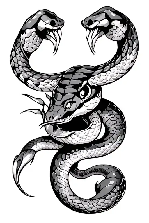 Tattoo With Snake And Zodiac Sign Scorpion