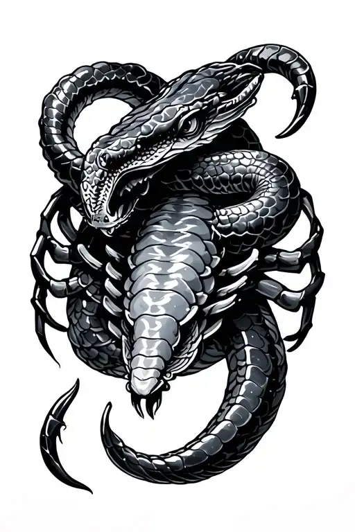Tattoo With Snake And Zodiac Sign Scorpion