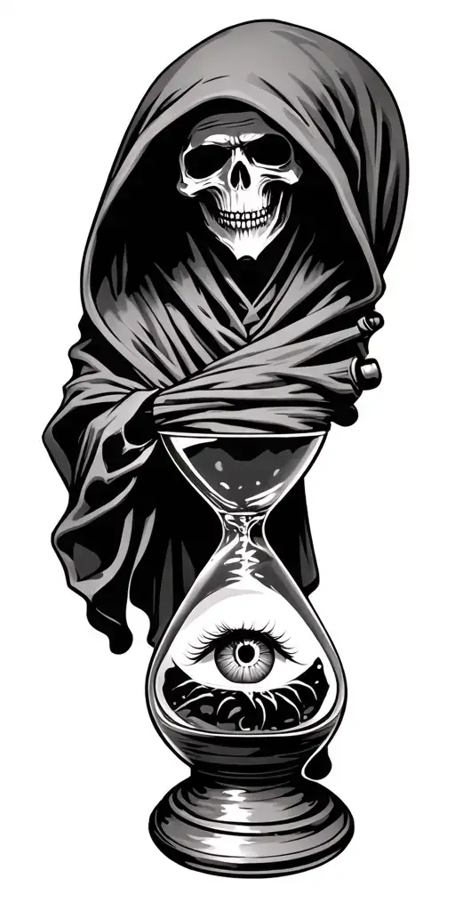 Grim Reaper Hour Glass Compas And Eye On Elbow