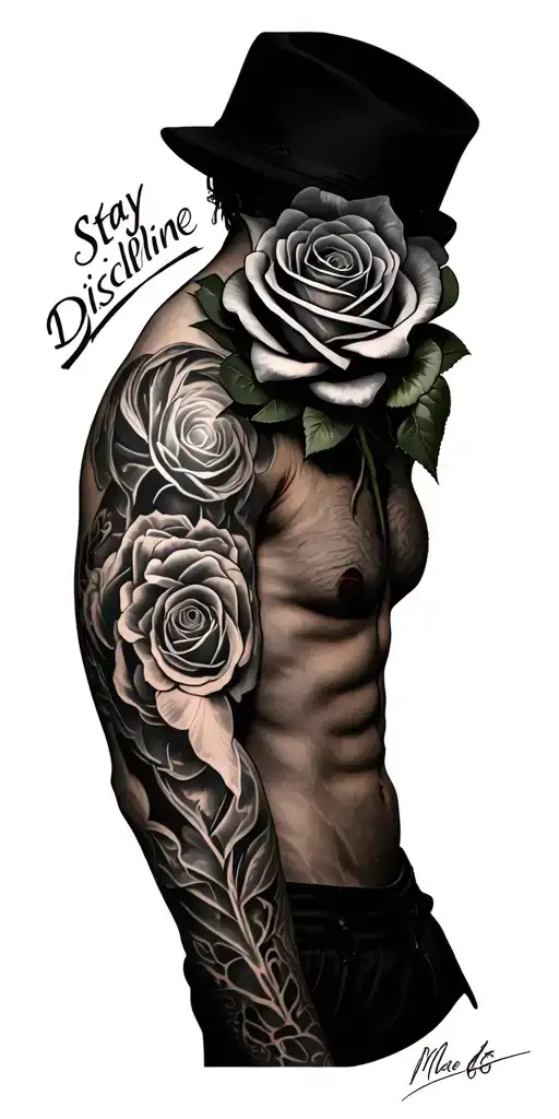 Make Me A Rose Sleeve For A Guy With A Chest Tat That Says Stay Discipline Motivation Is Temporary