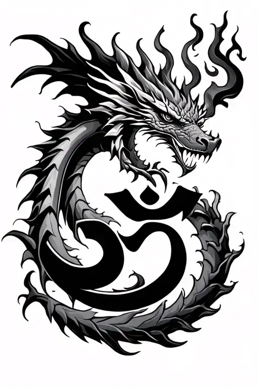 Dragon Breathing Fire Into Om Symbol