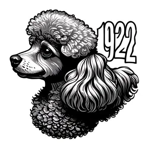 Poodle Sideview Outline Tattoo With 1922 In The Background