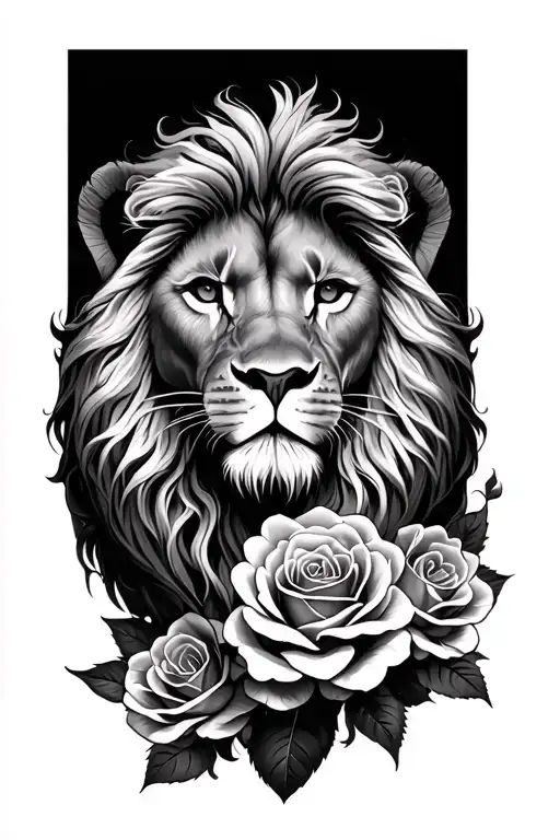 Some Roses On The Sides And A Lion In The Center